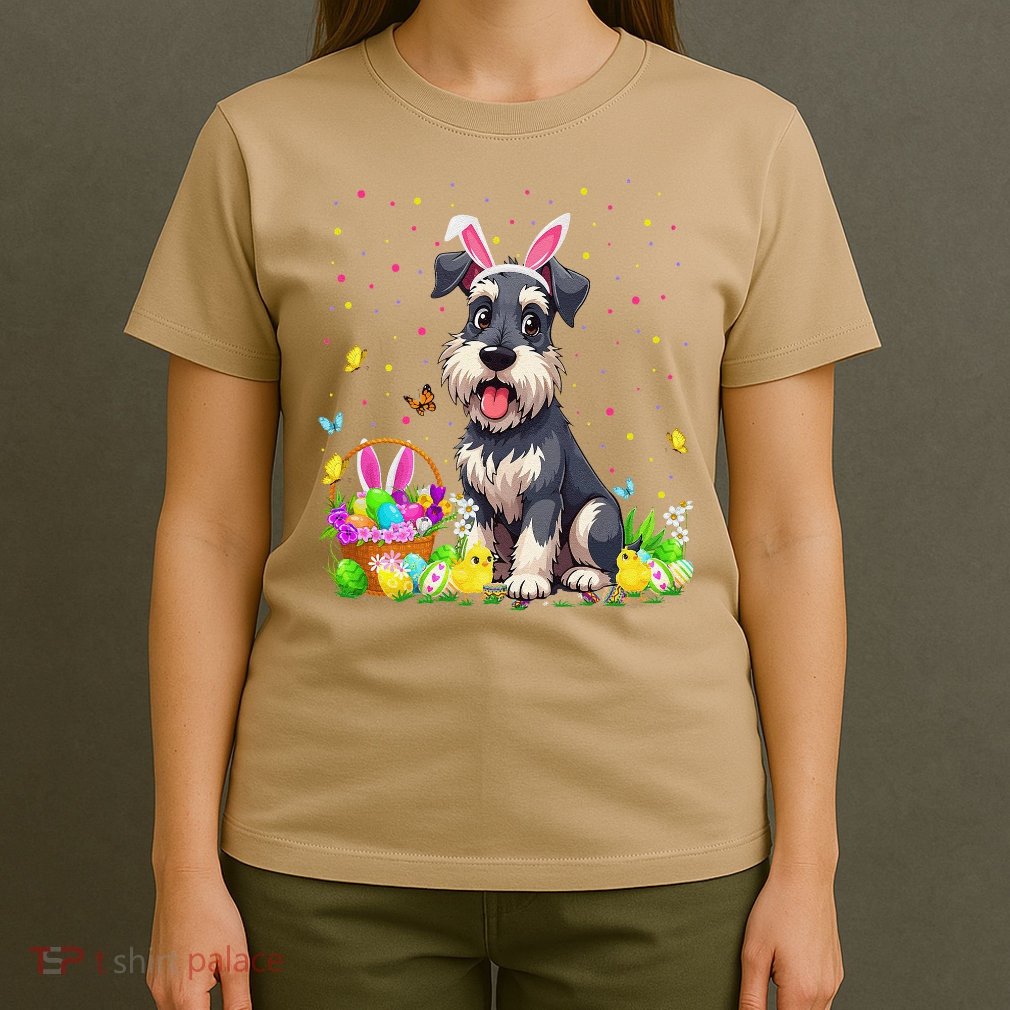 Miniature Schnauzer Dog Easter Egg Hunt Bunny Ear Easter T-Shirt
