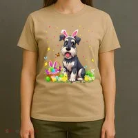 Miniature Schnauzer Dog Easter Egg Hunt Bunny Ear Easter T-Shirt thumb 4