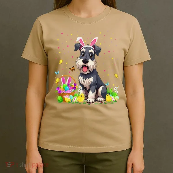 Miniature Schnauzer Dog Easter Egg Hunt Bunny Ear Easter T-Shirt