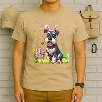 Miniature Schnauzer Dog Easter Egg Hunt Bunny Ear Easter T-Shirt thumb 6
