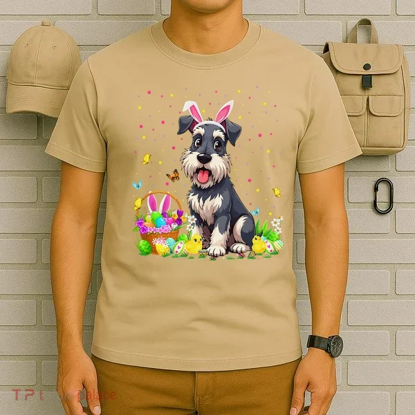 Miniature Schnauzer Dog Easter Egg Hunt Bunny Ear Easter T-Shirt