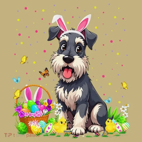 Miniature Schnauzer Dog Easter Egg Hunt Bunny Ear Easter T-Shirt