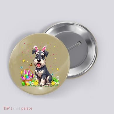 Miniature Schnauzer Dog Easter Egg Hunt Bunny Ear Easter Button