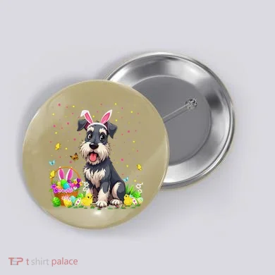 Miniature Schnauzer Dog Easter Egg Hunt Bunny Ear Easter Button
