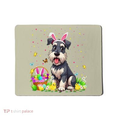 Miniature Schnauzer Dog Easter Egg Hunt Bunny Ear Easter Mousepad