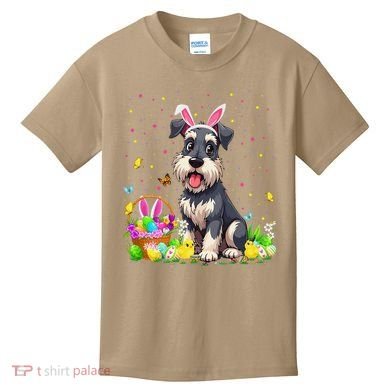 Miniature Schnauzer Dog Easter Egg Hunt Bunny Ear Easter Kids T-Shirt