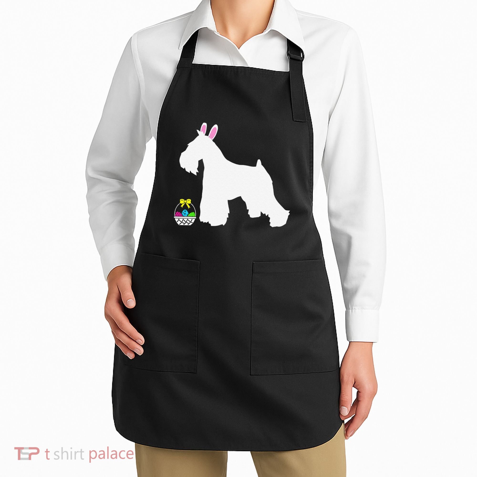Miniature Schnauzer Easter Bunny Dog Silhouette Apron