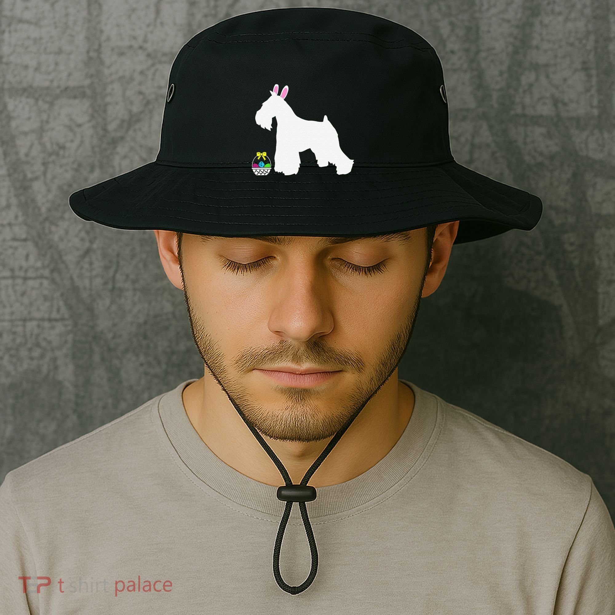 Miniature Schnauzer Easter Bunny Dog Silhouette Bucket Hat