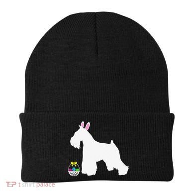 Miniature Schnauzer Easter Bunny Dog Silhouette Beanie