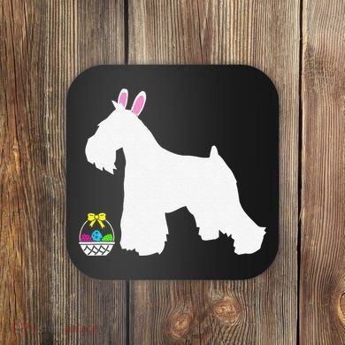 Miniature Schnauzer Easter Bunny Dog Silhouette Coaster