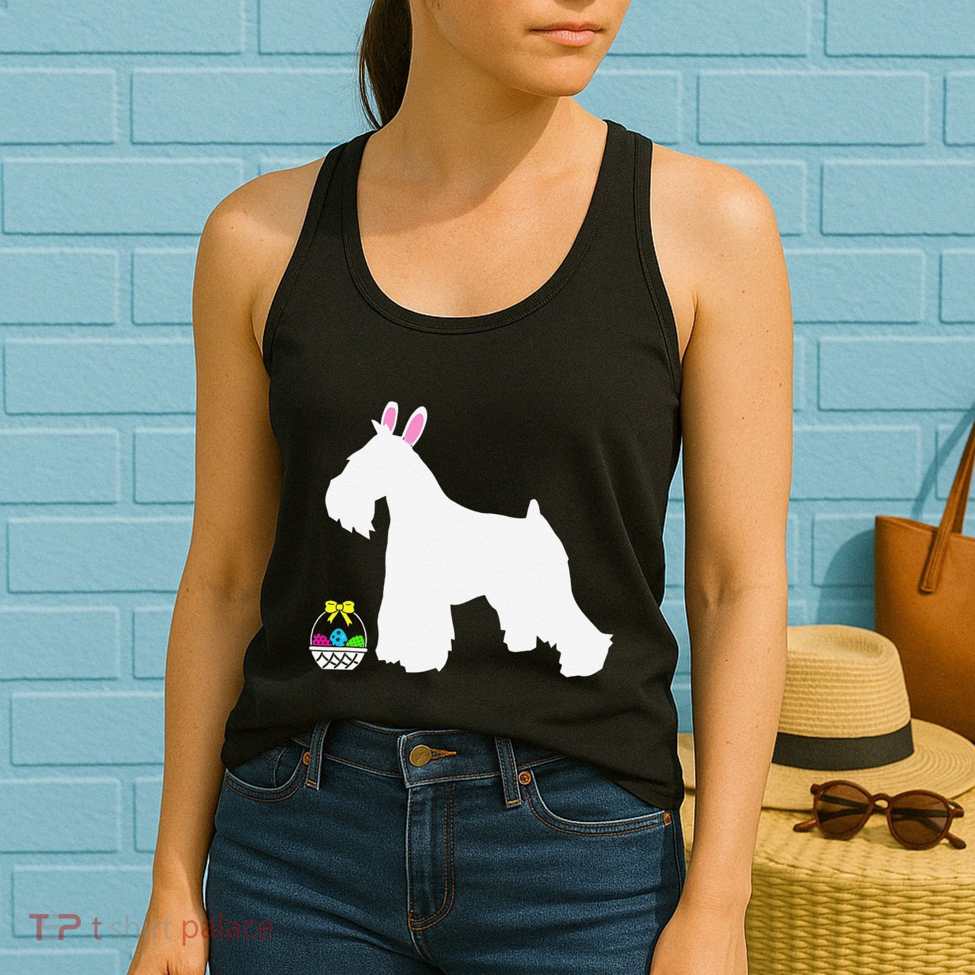 Miniature Schnauzer Easter Bunny Dog Silhouette Women's Tank Top