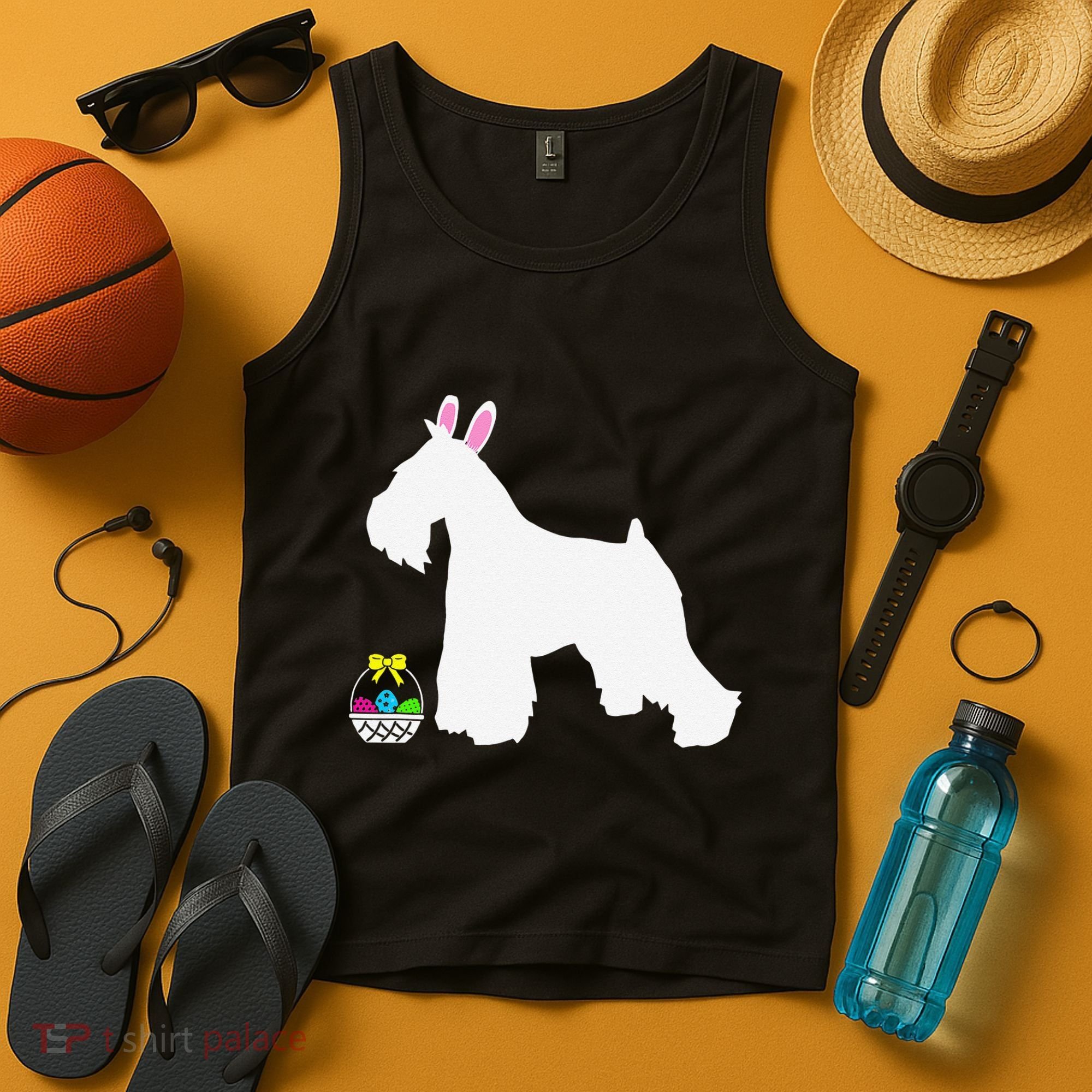 Miniature Schnauzer Easter Bunny Dog Silhouette Tank Top