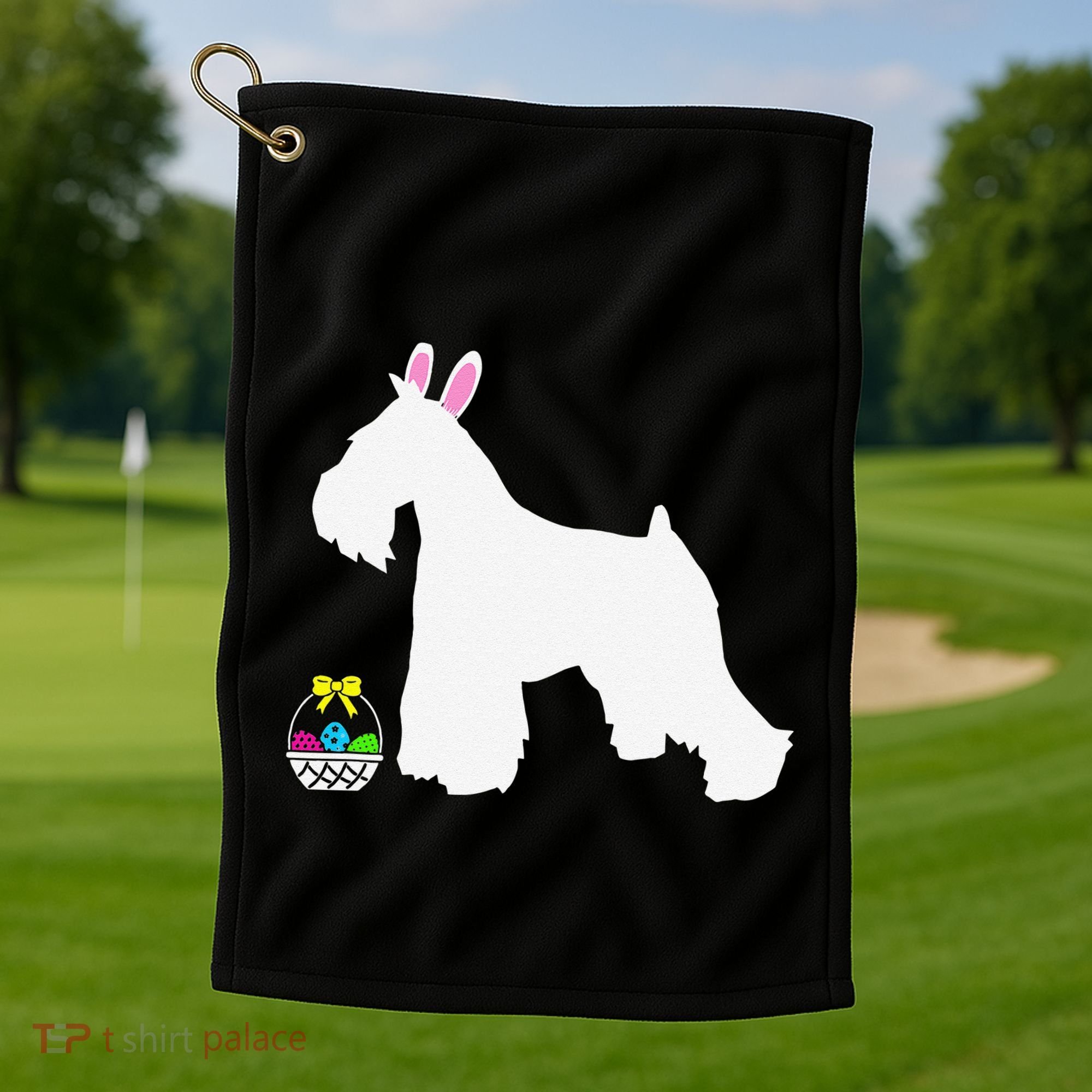 Miniature Schnauzer Easter Bunny Dog Silhouette Golf Towel