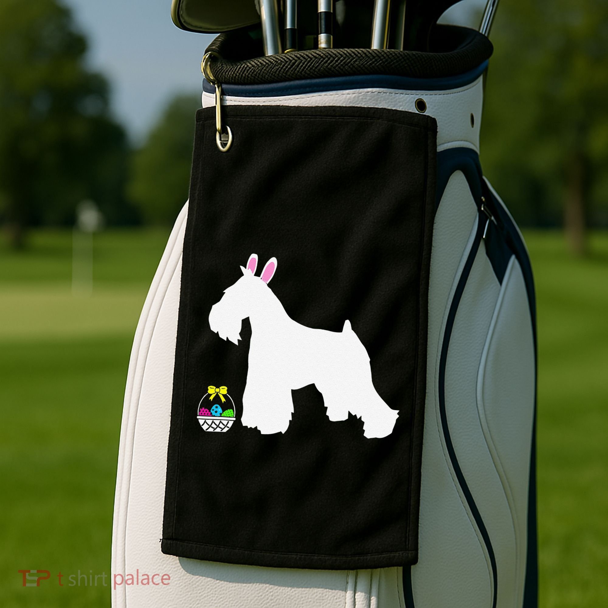 Miniature Schnauzer Easter Bunny Dog Silhouette Golf Towel