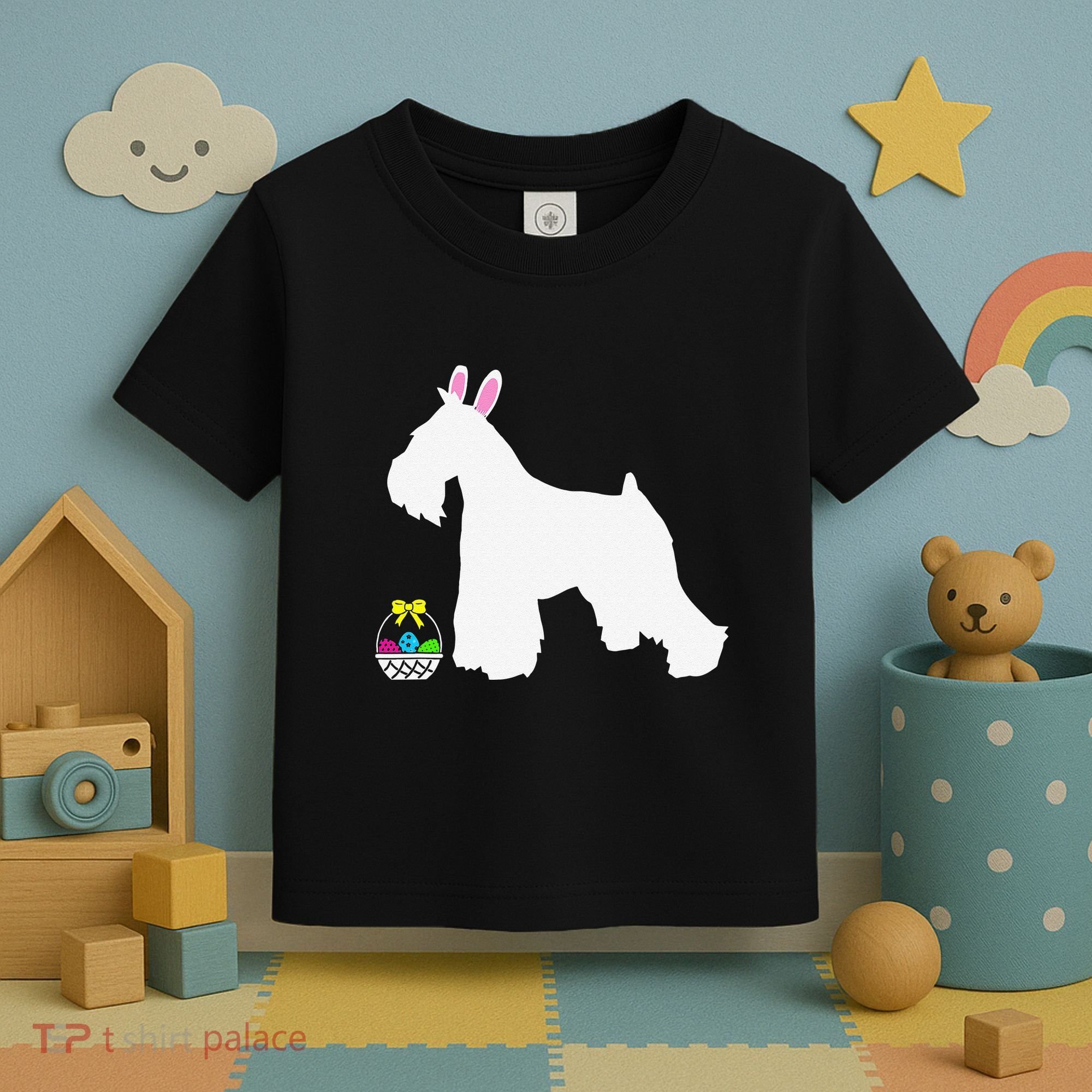 Miniature Schnauzer Easter Bunny Dog Silhouette Toddler T-Shirt