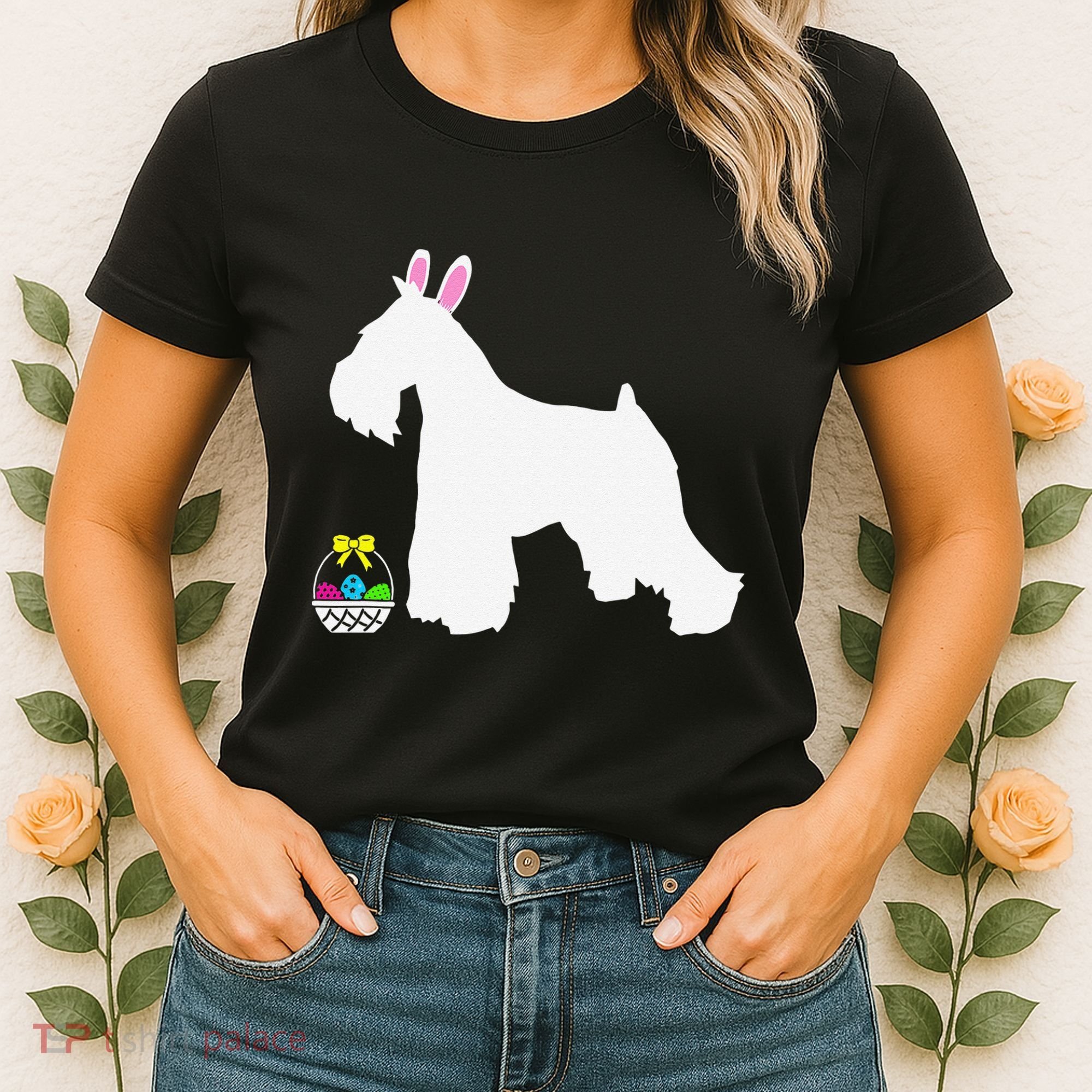 Miniature Schnauzer Easter Bunny Dog Silhouette Women's T-Shirt