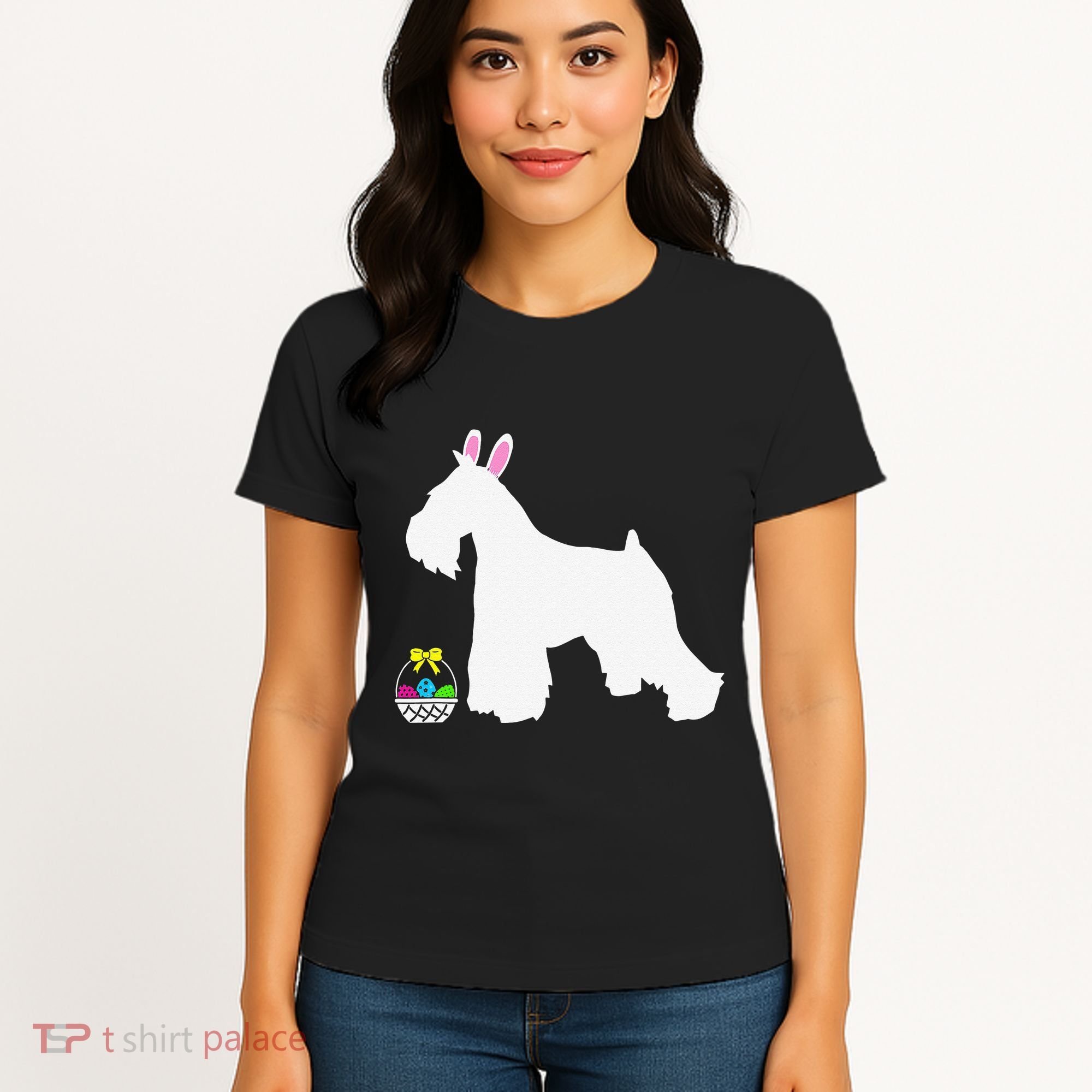 Miniature Schnauzer Easter Bunny Dog Silhouette Women's T-Shirt
