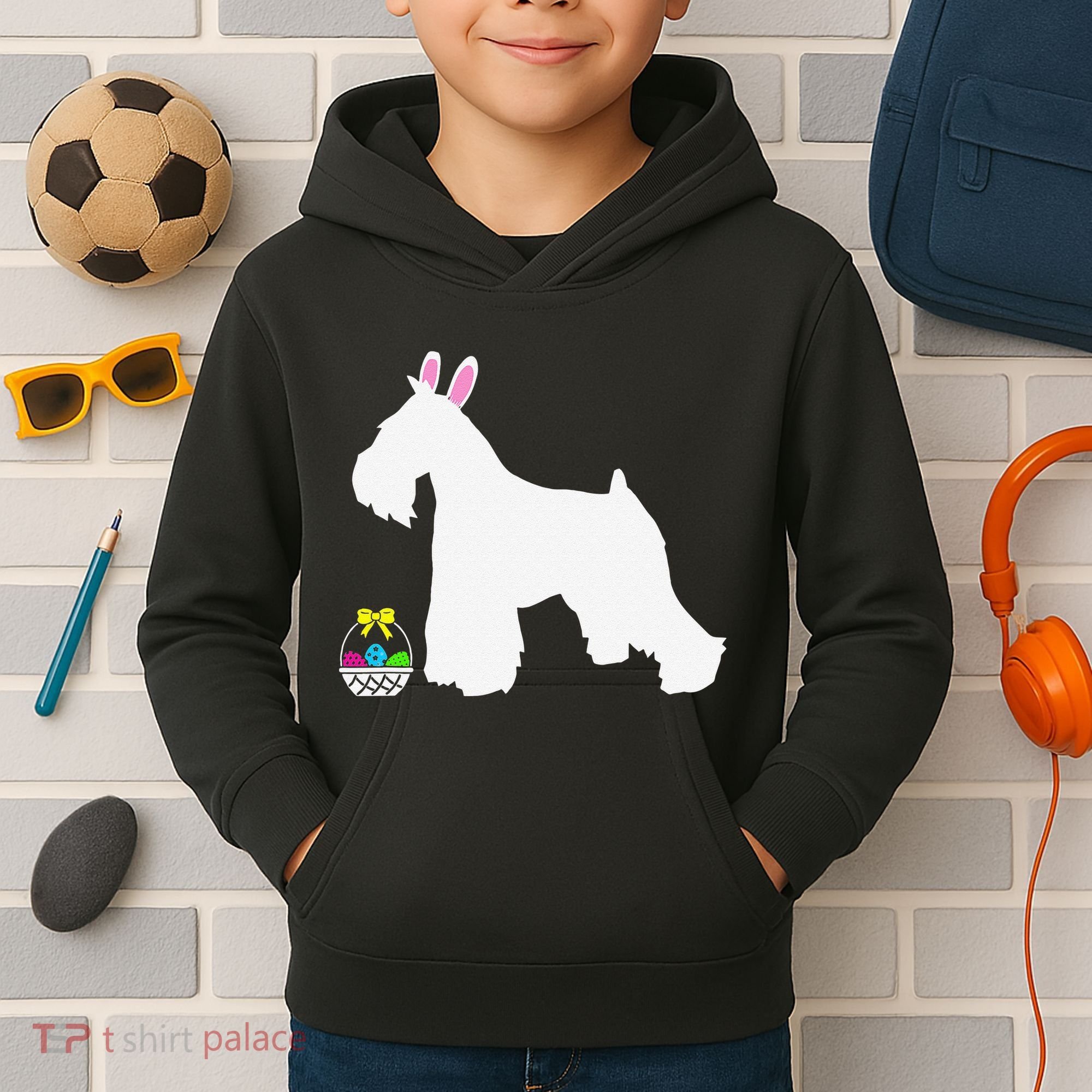 Miniature Schnauzer Easter Bunny Dog Silhouette Kids Hoodie