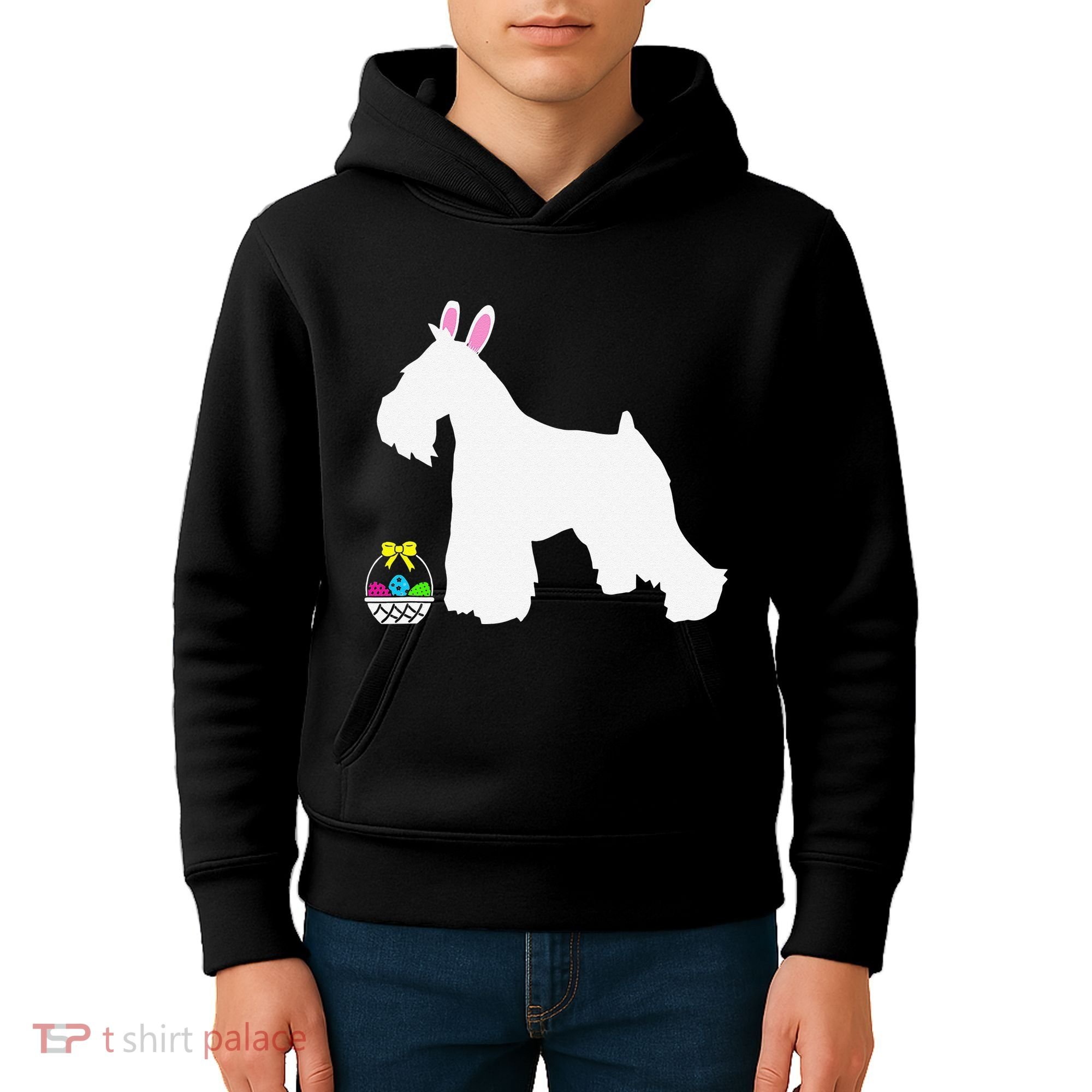 Miniature Schnauzer Easter Bunny Dog Silhouette Kids Hoodie