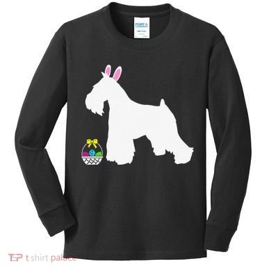 Miniature Schnauzer Easter Bunny Dog Silhouette Kids Long Sleeve Shirt