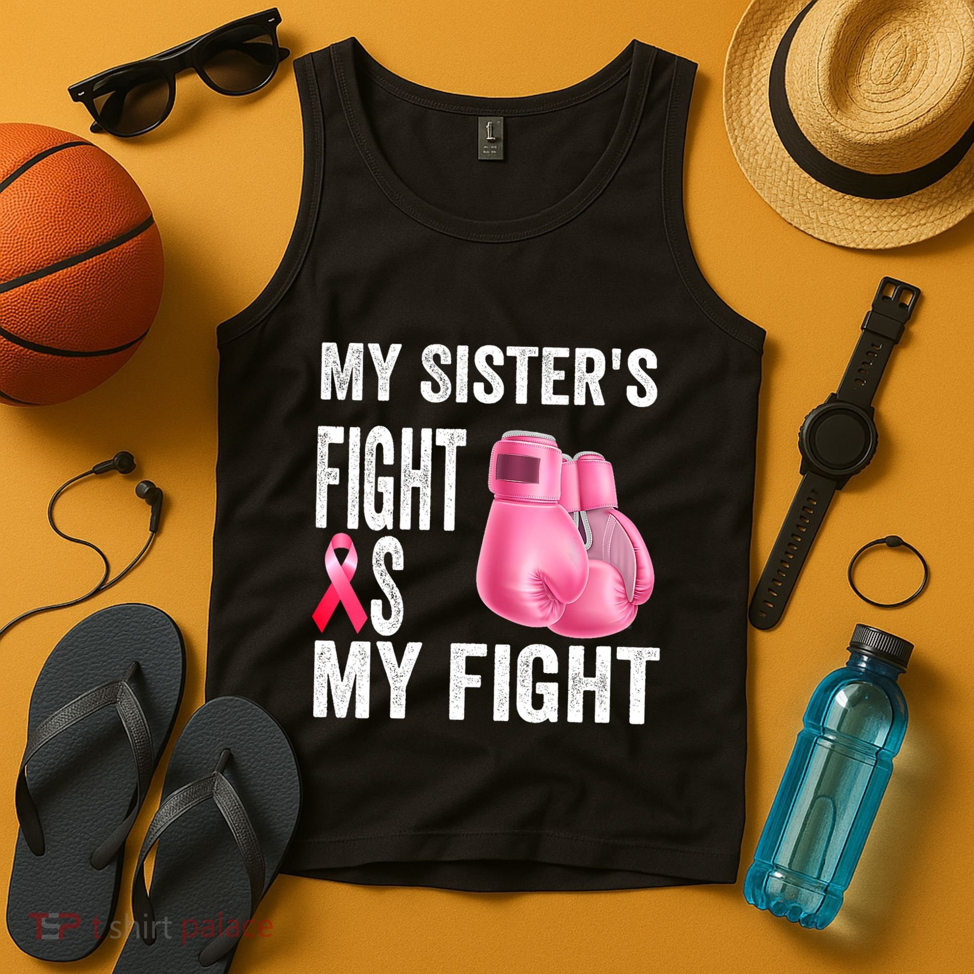 My Sisters Fight Is My Fight Breast Cancer Boxing Gloves Tank Top