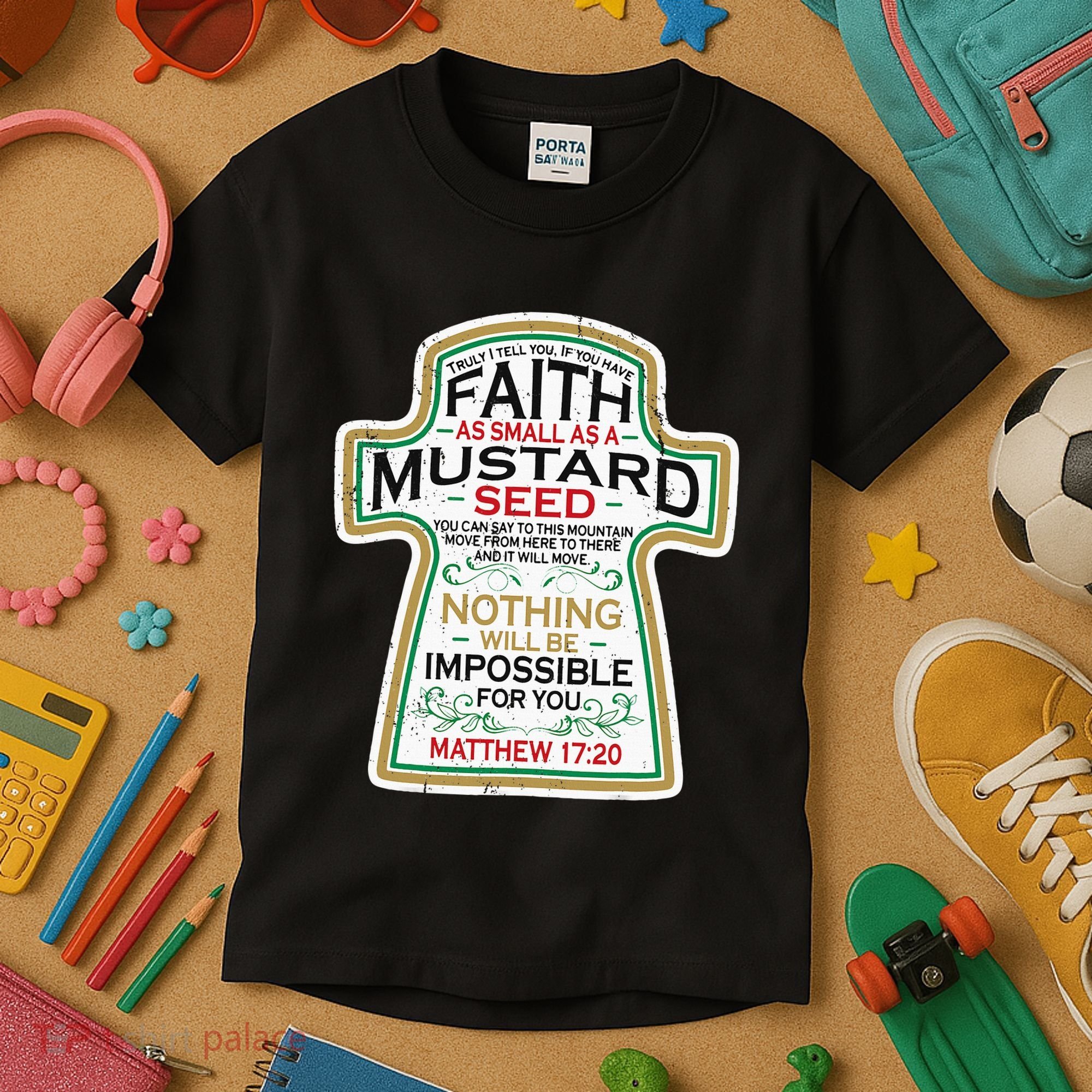 Mustard Seed Faith Christian Gifts Mathew 17 20 Scripture Kids T-Shirt
