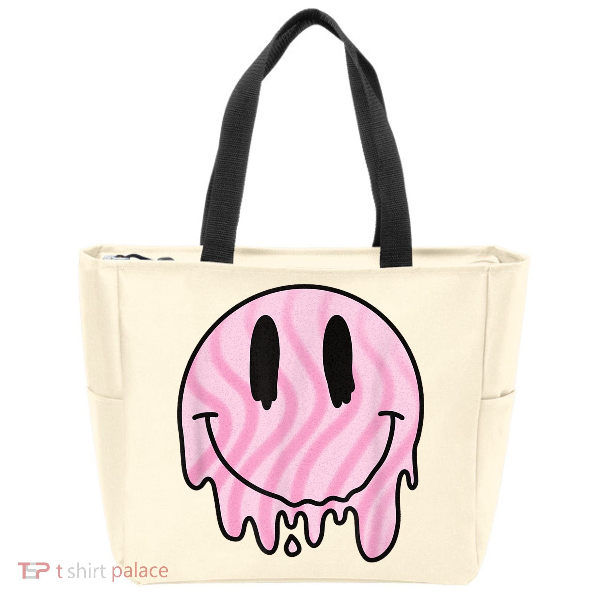 Melted Smiley Face Retro 80s Dripping Melting Happy Smile Tote Bag