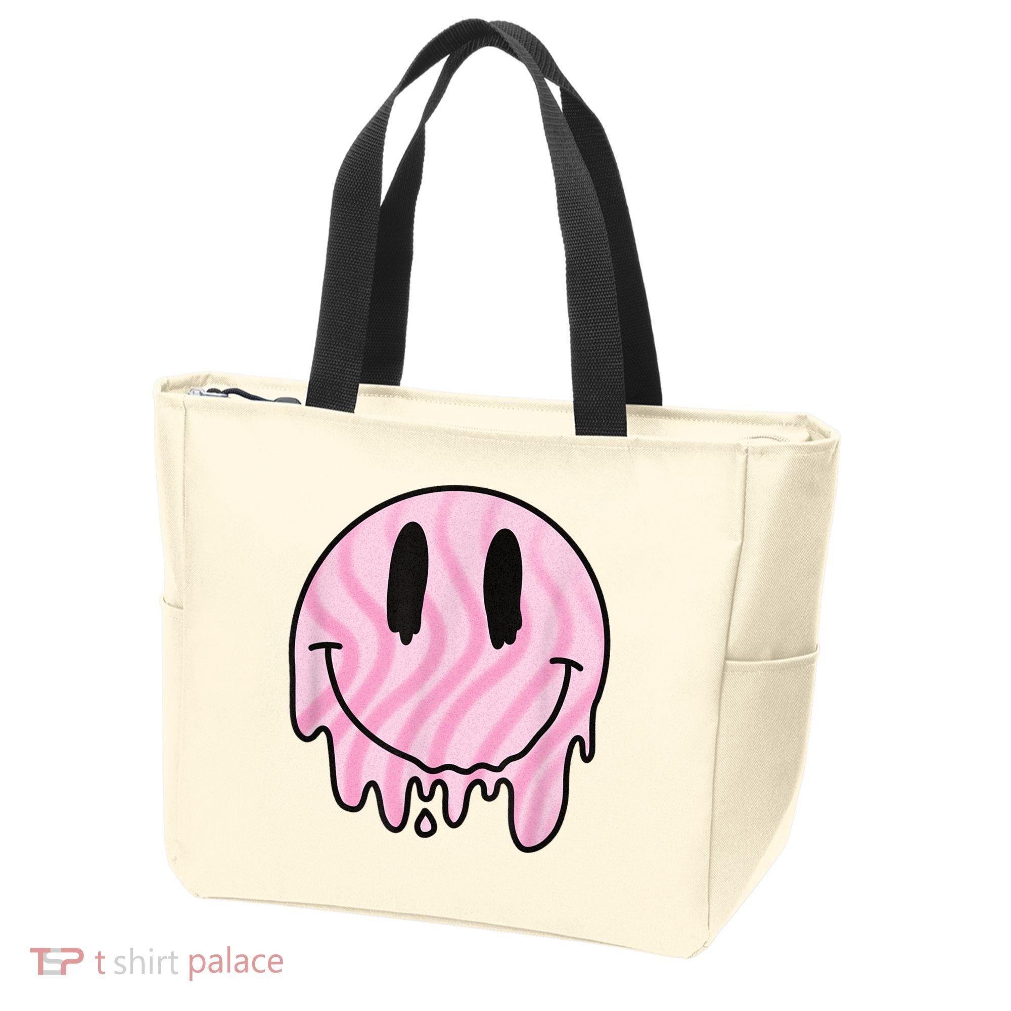 Melted Smiley Face Retro 80s Dripping Melting Happy Smile Tote Bag