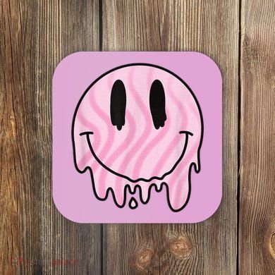 Melted Smiley Face Retro 80s Dripping Melting Happy Smile Coaster