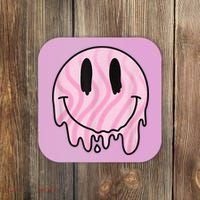 Melted Smiley Face Retro 80s Dripping Melting Happy Smile Coaster thumb 0