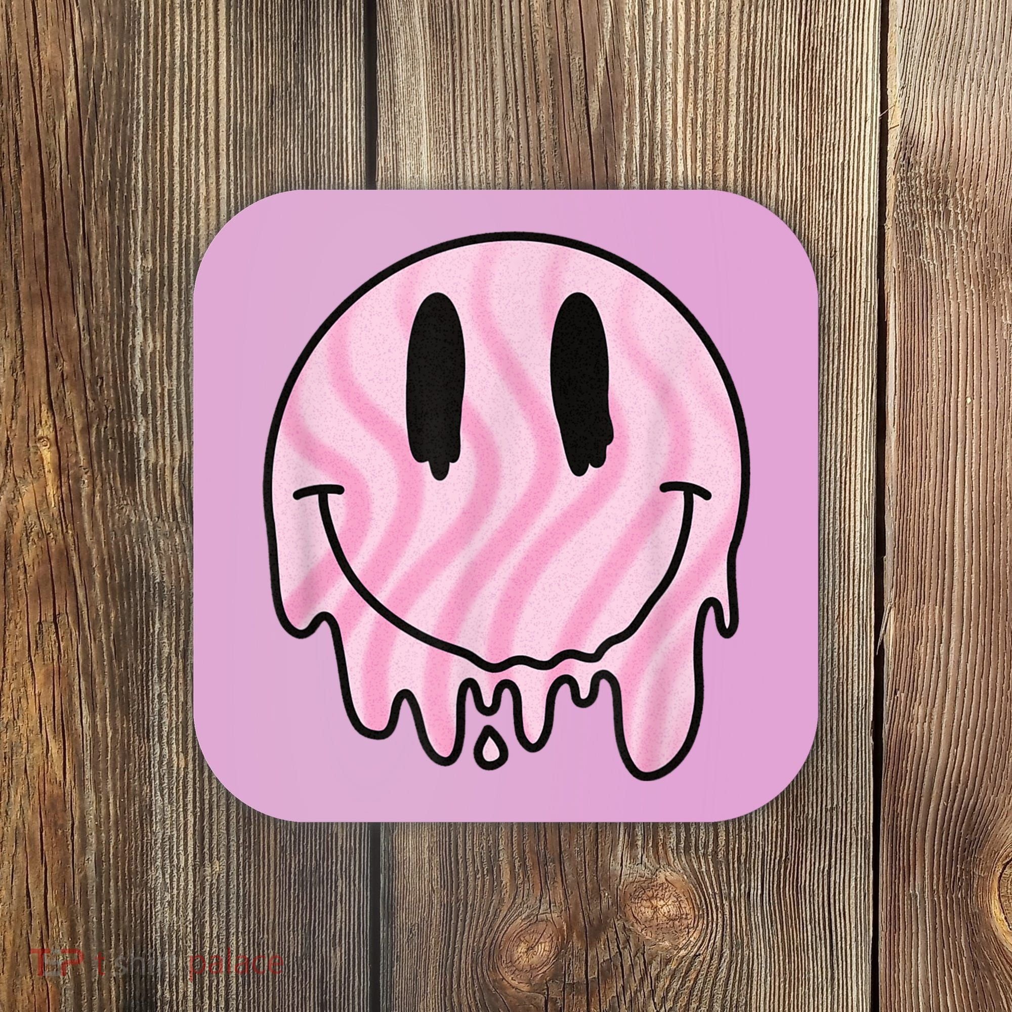 Melted Smiley Face Retro 80s Dripping Melting Happy Smile Coaster
