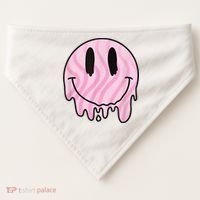 Melted Smiley Face Retro 80s Dripping Melting Happy Smile USA-Made Doggie Bandana thumb 0