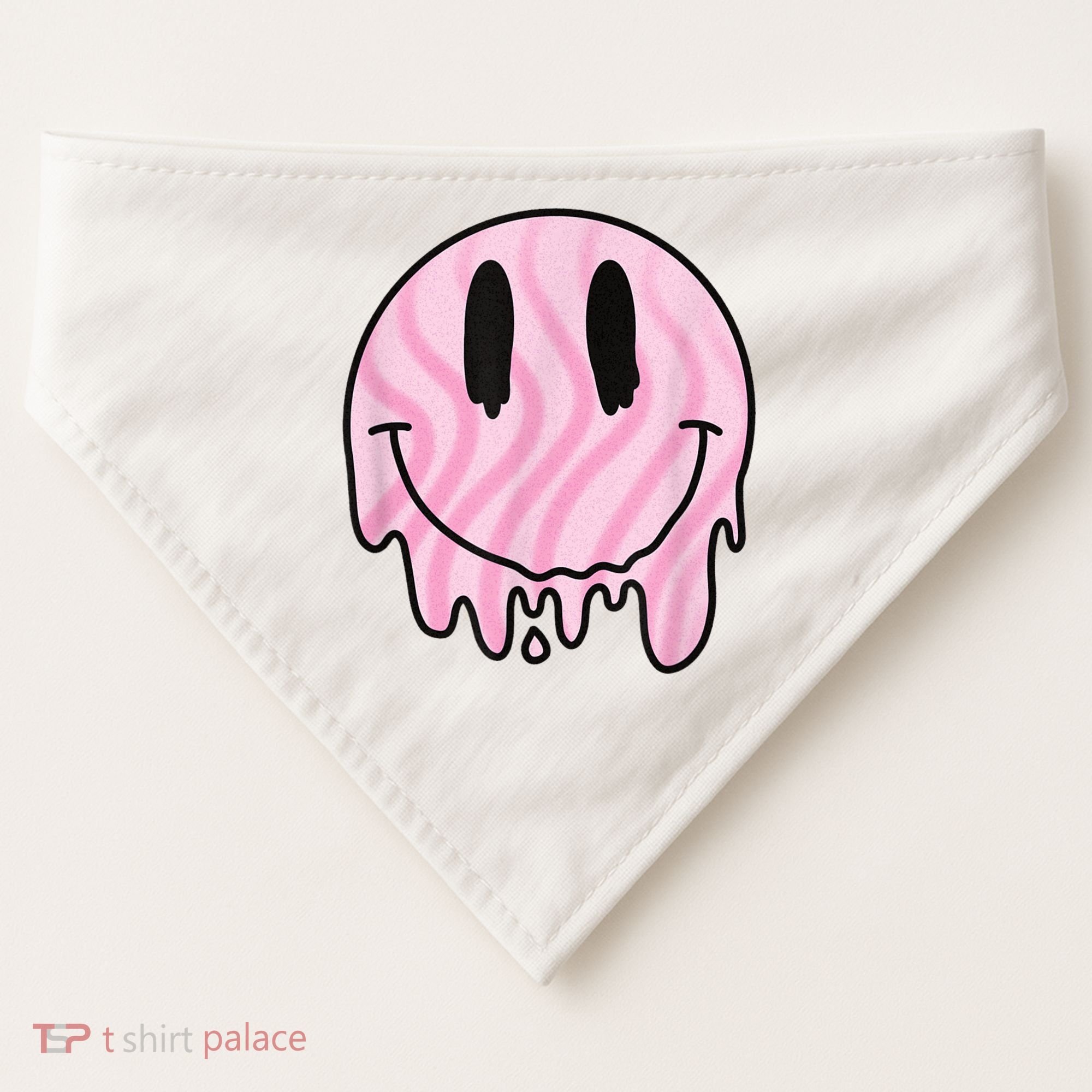 Melted Smiley Face Retro 80s Dripping Melting Happy Smile USA-Made Doggie Bandana