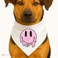 Melted Smiley Face Retro 80s Dripping Melting Happy Smile USA-Made Doggie Bandana thumb 1