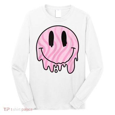 Melted Smiley Face Retro 80s Dripping Melting Happy Smile Long Sleeve Shirt