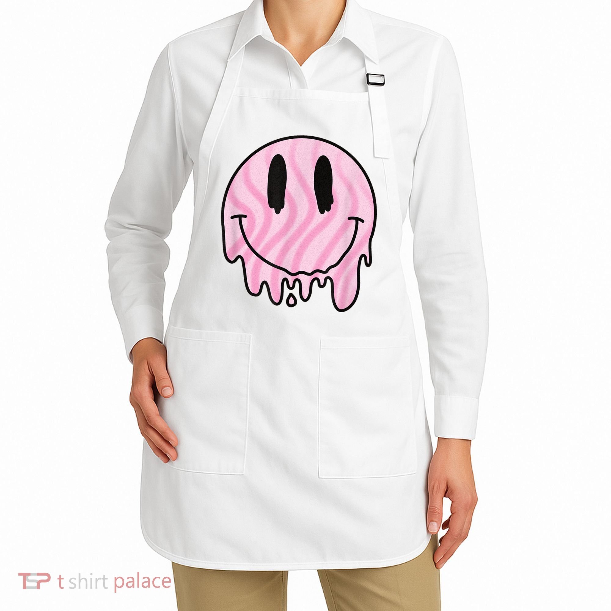 Melted Smiley Face Retro 80s Dripping Melting Happy Smile Apron