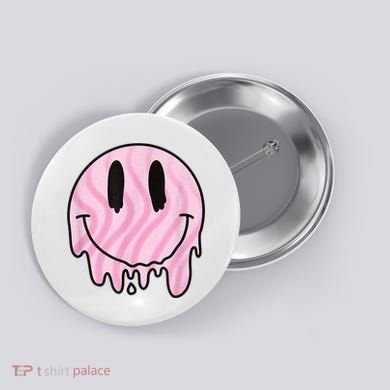 Melted Smiley Face Retro 80s Dripping Melting Happy Smile Button