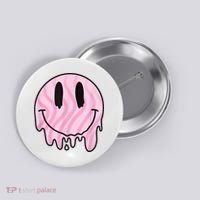 Melted Smiley Face Retro 80s Dripping Melting Happy Smile Button thumb 0
