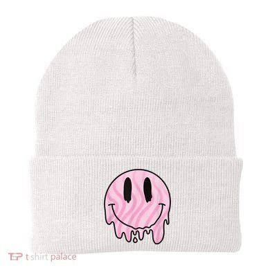 Melted Smiley Face Retro 80s Dripping Melting Happy Smile Beanie