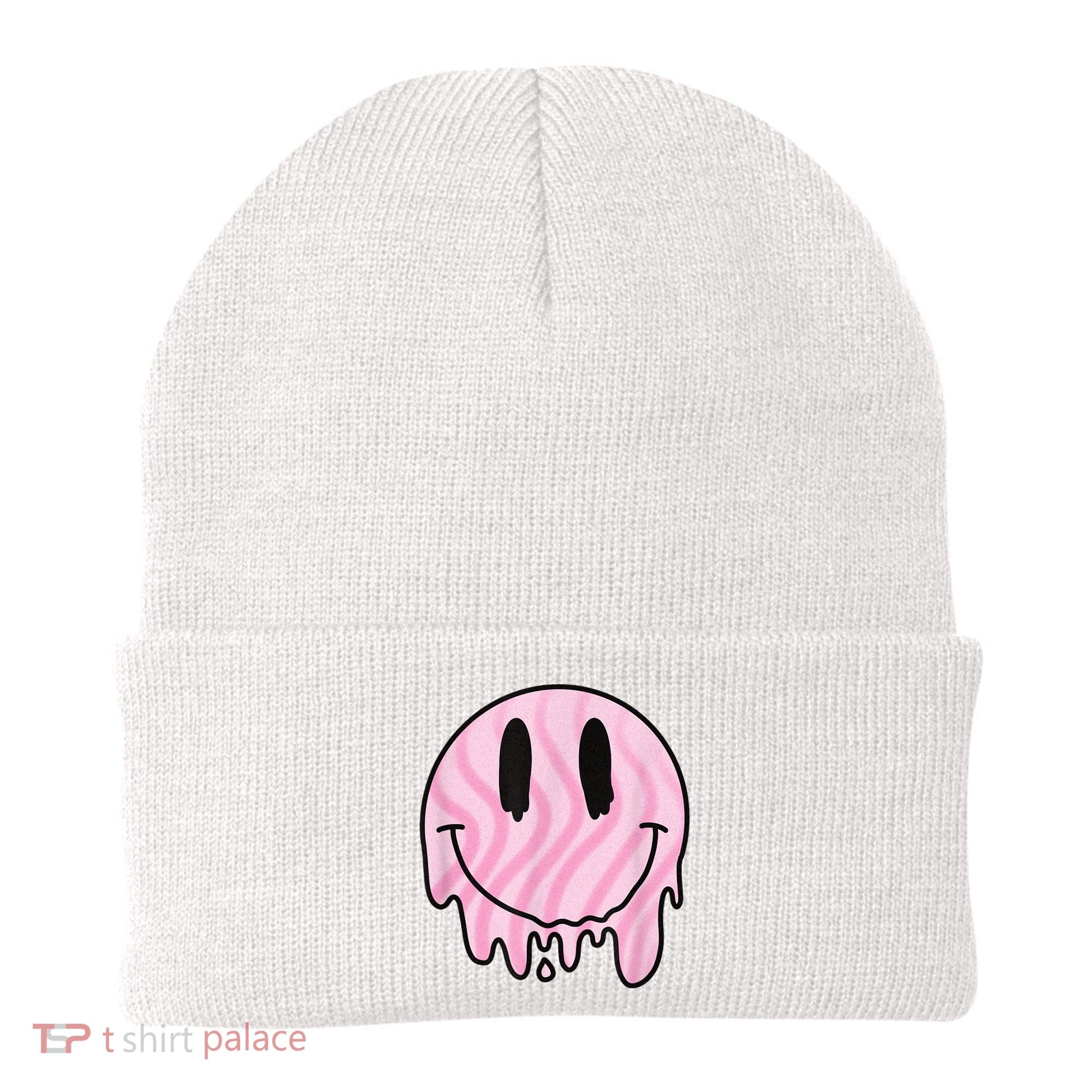 Melted Smiley Face Retro 80s Dripping Melting Happy Smile Beanie