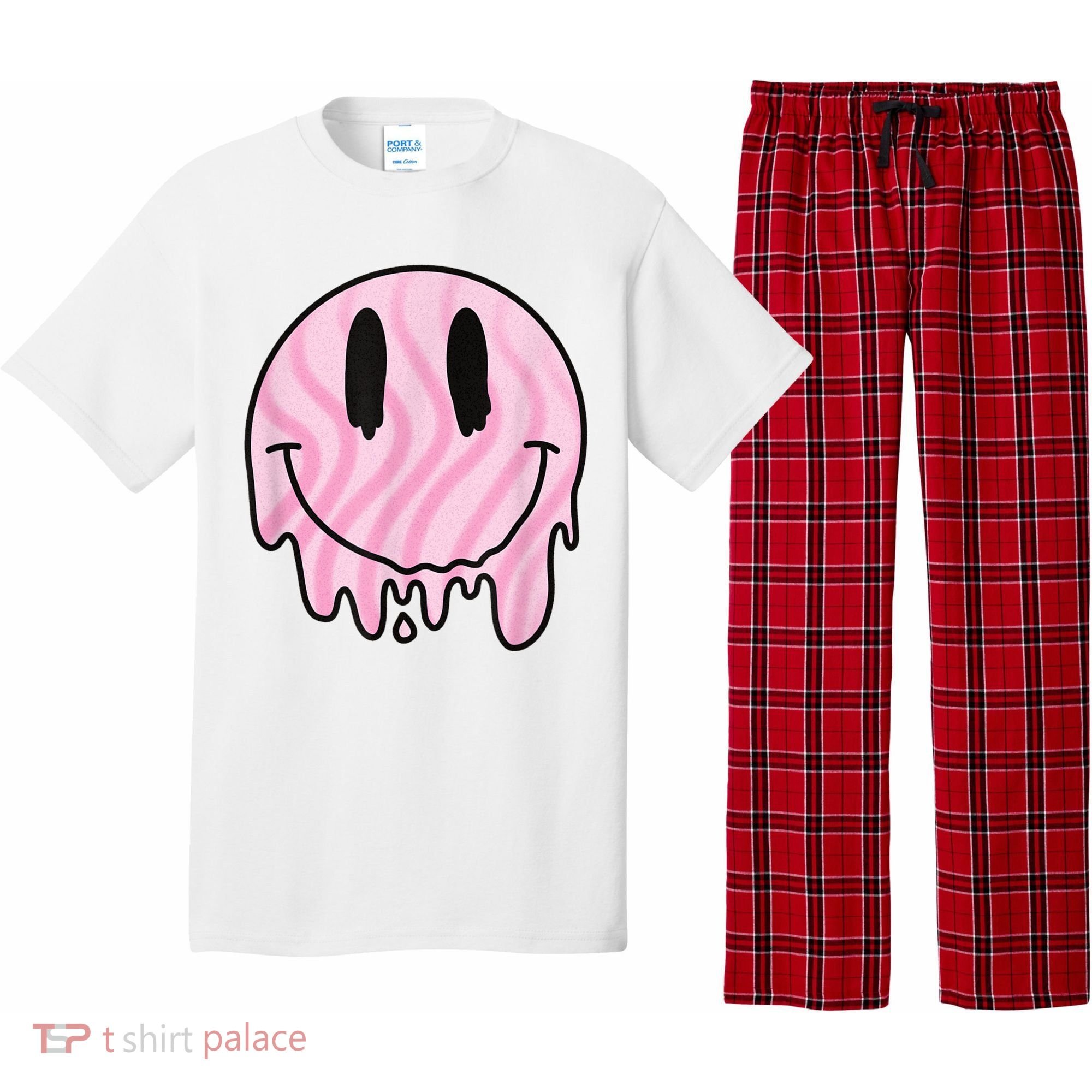 Melted Smiley Face Retro 80s Dripping Melting Happy Smile Pajama Set