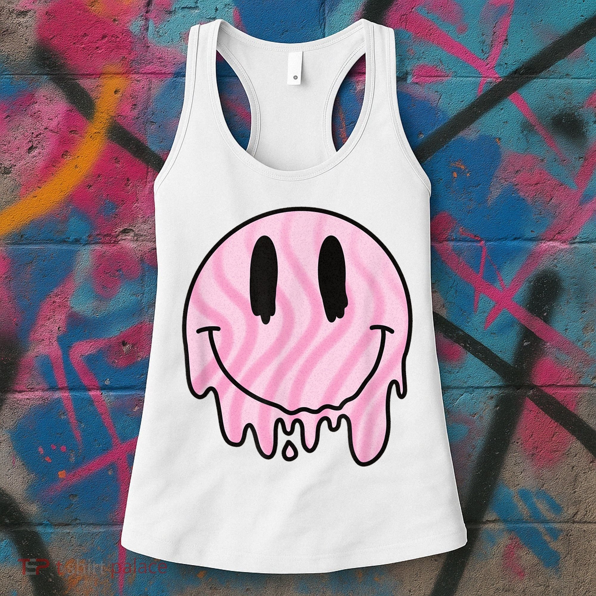 Melted Smiley Face Retro 80s Dripping Melting Happy Smile Women's Tank Top