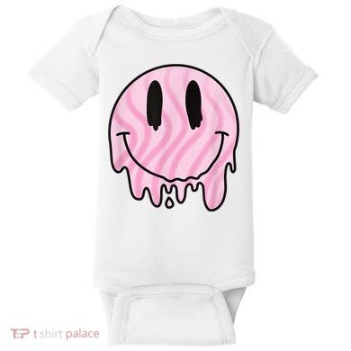 Melted Smiley Face Retro 80s Dripping Melting Happy Smile Baby Bodysuit