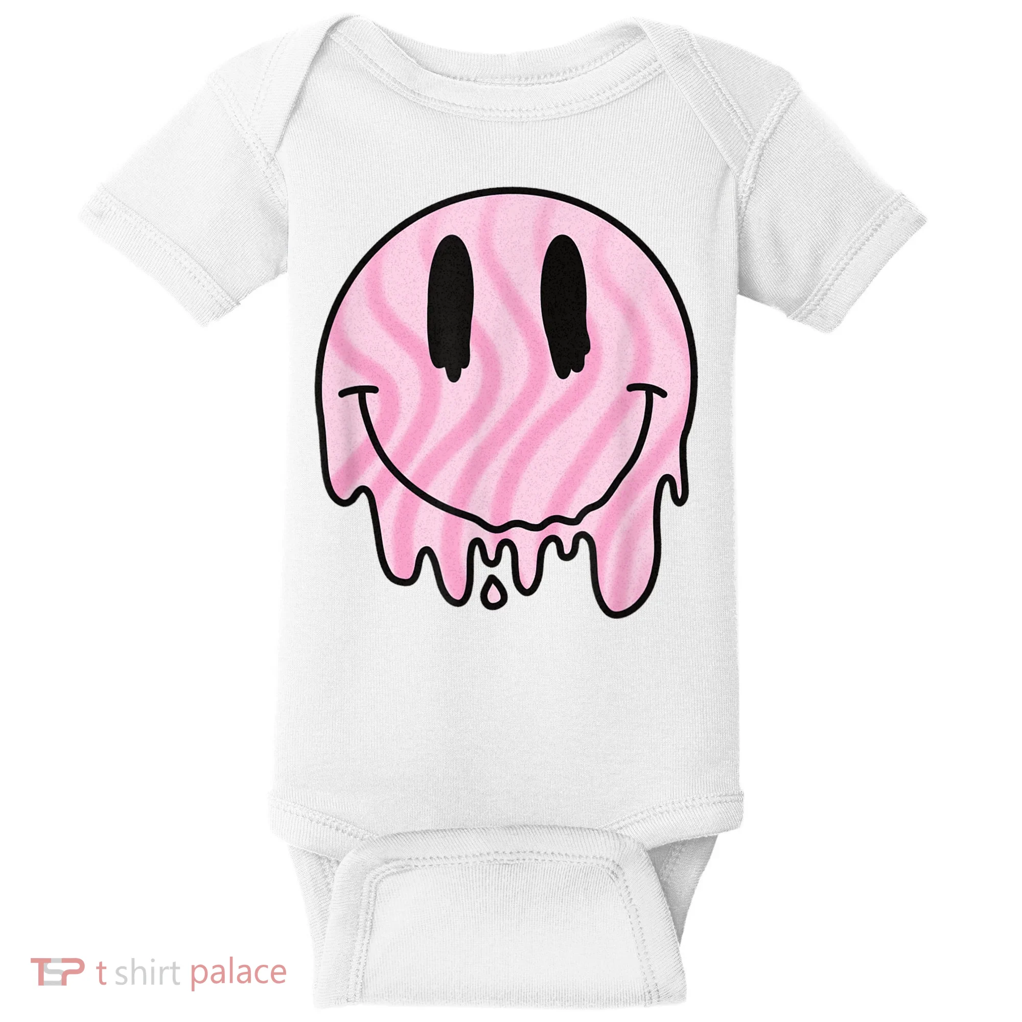 Melted Smiley Face Retro 80s Dripping Melting Happy Smile Baby Bodysuit
