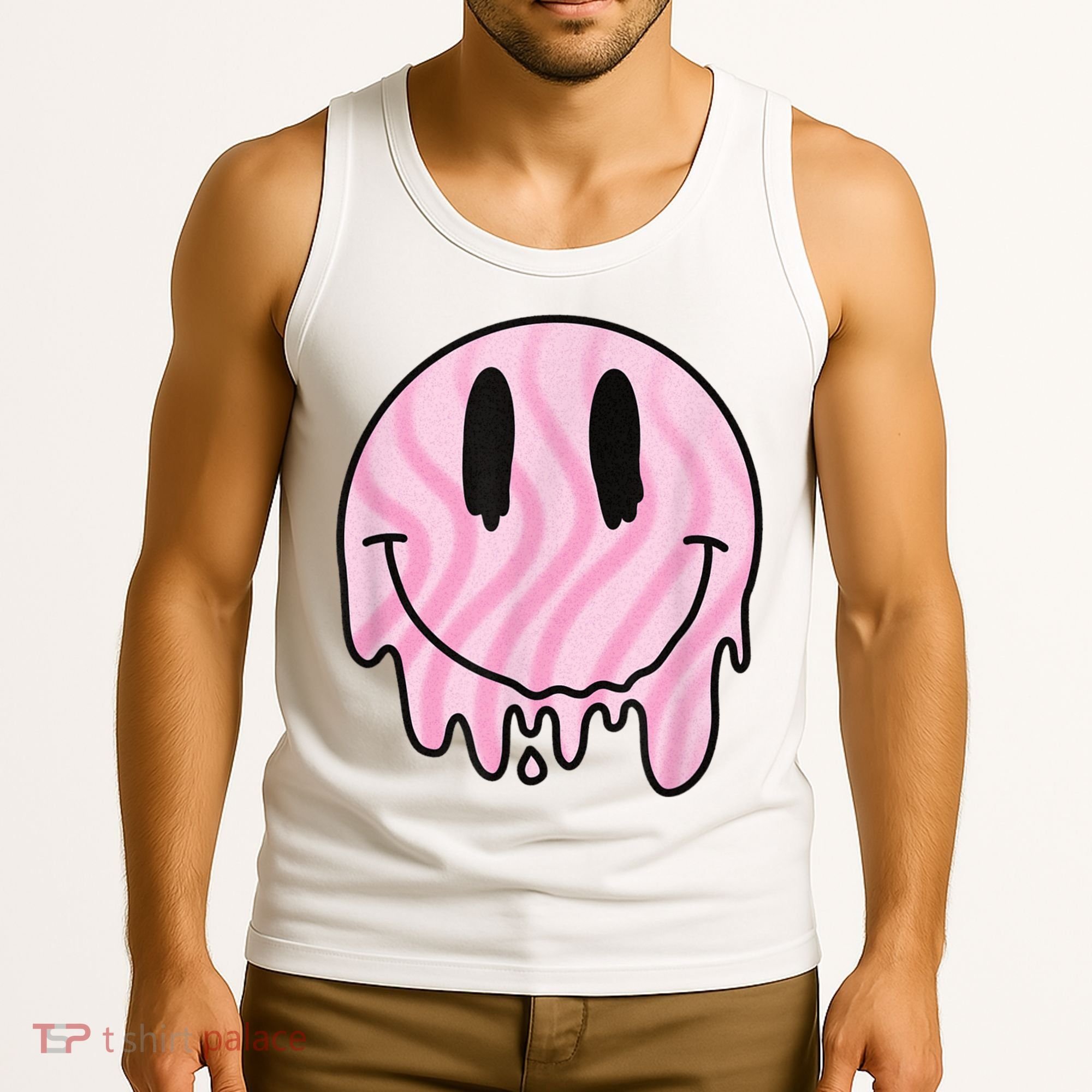 Melted Smiley Face Retro 80s Dripping Melting Happy Smile Tank Top