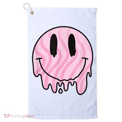 Melted Smiley Face Retro 80s Dripping Melting Happy Smile Golf Towel