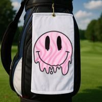 Melted Smiley Face Retro 80s Dripping Melting Happy Smile Golf Towel thumb 2