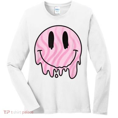 Melted Smiley Face Retro 80s Dripping Melting Happy Smile Women's Long Sleeve Shirt