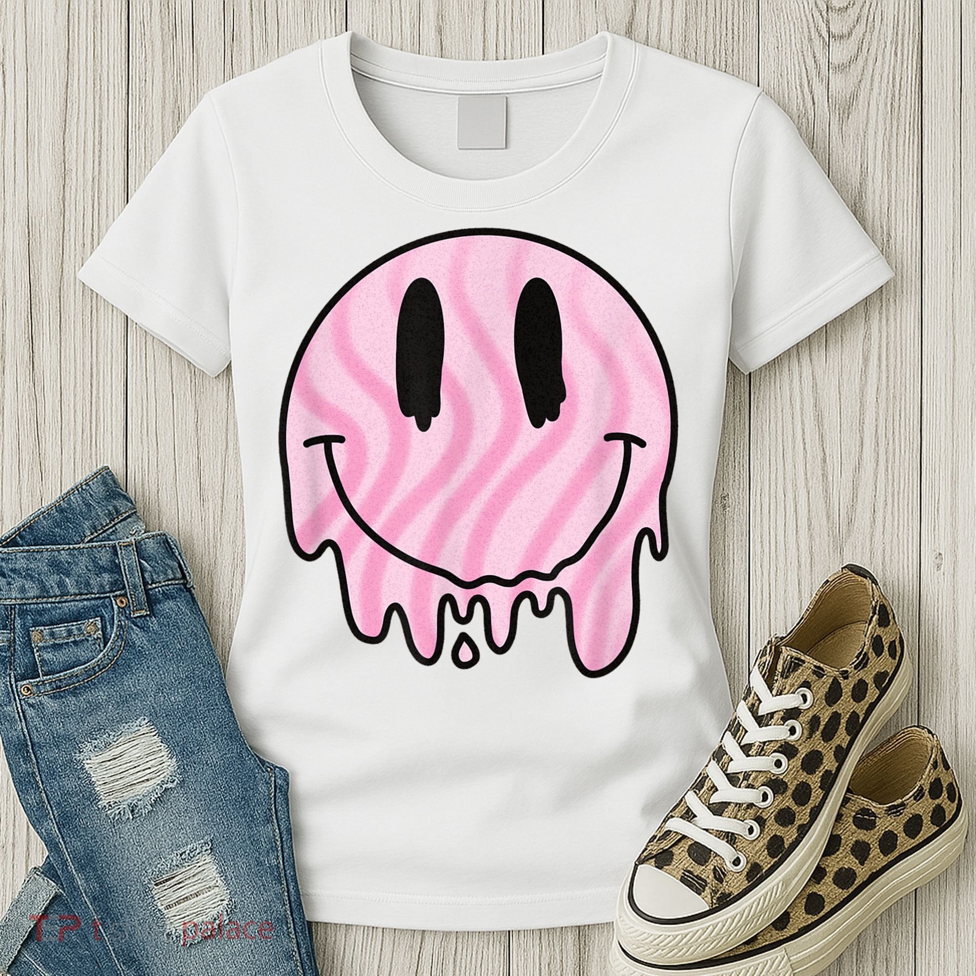 Melted Smiley Face Retro 80s Dripping Melting Happy Smile Women's T-Shirt