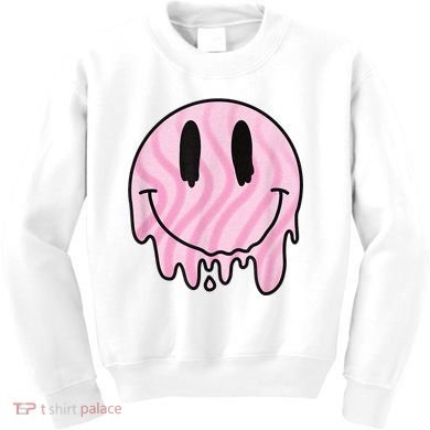 Melted Smiley Face Retro 80s Dripping Melting Happy Smile Kids Sweatshirt